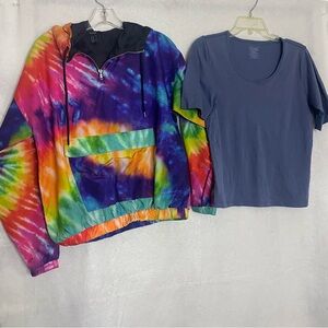 BUNDLE Multicolor Tie-Dye Hoodie and Blue Tee Set